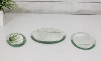 Vintage Set Of 3 Oval Beveled Glass Mirrors  Decorative Display / Vanity / Craft