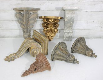 Lot Of 7 Decorative Wall Shelf Brackets Corbels Mixed Styles Wood Resin Metal
