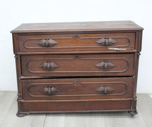 Vintage Victorian Style Carved Oak Commode Or 3 Drawer Dresser