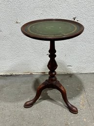 Vintage  Green Leather With  Gold Leaf  Inlay  Mahogany Tripod Lamp Side Table