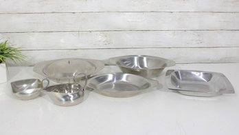 Vintage Cromargan Royal Holland Stainless Steel Serving Set  Bowls, Gravy Boat & Covered Dish  Mid Century M