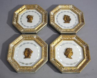 Set Of 4 Octagon Gilt Framed Cameo Wall Plaques-6.5'