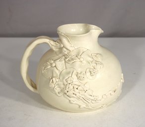 Vintage Handcrafted Ceramic Pitcher  Floral Relief Design  5.5 Tall