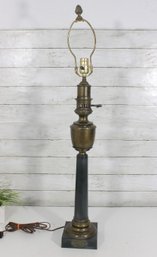 Vintage 35' Brass Column Table Lamp W/ Key Switch & Plaque Base  Classic Traditional Style