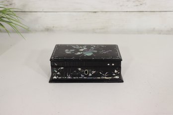 Antique Black Lacquer Mother Of Pearl Inlay Floral Box  2' X 6.5' X 4.5'
