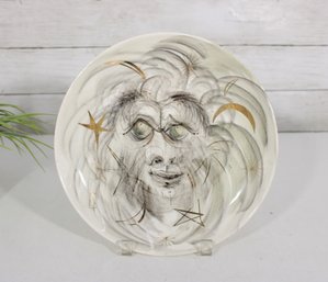 Sascha Brastoff 10' Art Pottery Plate  Mid-Century Surrealist Face W/ Gold Starburst Design