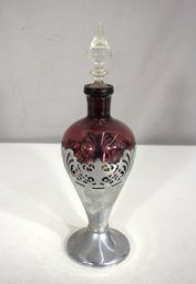 Vintage Farber Bros Amethyst Glass & Chrome Decanter With Stopper