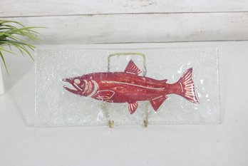 Vintage Jones Glassmaker Salmon Fish Platter Dish  11.5' X 5.5' Textured Art Glass Tray