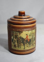 Vintage Tobacco Jar With Countryside Equestrian Scene