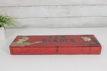 Vintage Hand-Painted SAW BLADES Wooden Tool Box  Folk Art Advertising Case  17'
