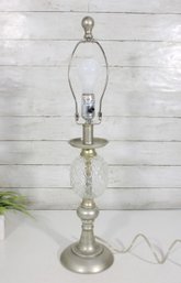 Vintage 25' Crystal & Brushed Nickel Table Lamp  Diamond Cut Glass Column  Classic Traditional