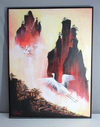 'Cranes In Serenity' - Original Canvas Painting By L. Kollmann