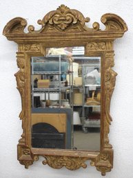 36' Antique Gilded Ornate Wall Mirror With Carved Wood Frame