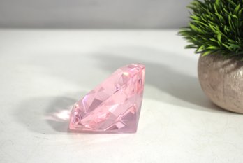Pink Crystal Diamond Paperweight  Faceted Glass Display Piece  Small Chips