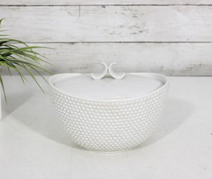 Suisse Langenthal Covered Bowl  White Textured Porcelain Dish W/ Lid, Made In Switzerland (7')