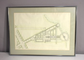 Framed Architectural Landscape Drawing  Signed Jennifer Knapp '81 (17'x 23')