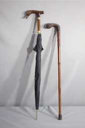 Vintage Swan Head Umbrella And Walking Cane