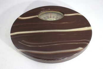 Vintage Mid-Century Modern 'Counselor' Round Bathroom Scale  Marbled Brown