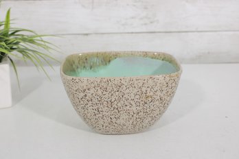 Glidden Pottery Square Bowl  Brown Speckled W/ Aqua Interior Stoneware (7' X 5.5')