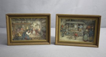 Pair Of Anton Pieck 3D Shadow Box Art In Gold Gilt Frames