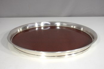 Vintage 15 Round Serving Tray  Wood & Silver-Tone Metal Rim