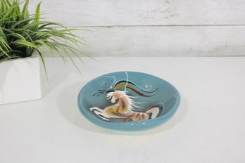 Sascha Brastoff Hand-Painted Horse Bowl  California Pottery Aqua Dish 7'