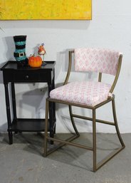 Modern Brass Frame Accent Chair With Pink Patterned Cushion
