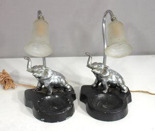 Pair Of Vintage Elephant Ashtray Table Lamps  Art Deco Cast Metal  Needs Rewiring