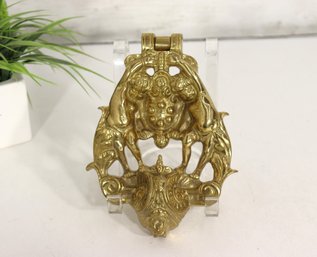 Antique Solid Brass Decorative Door Knocker  Figural Mythical Design  9 X 6