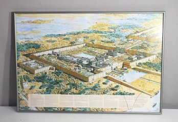 Framed Historical Illustration  Ancient Egyptian Temple Reconstruction (19'x 27.5')