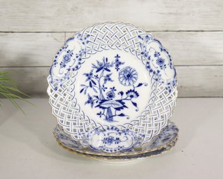 Antique Blue & White Reticulated Porcelain Plate  9 Round  Hairline & Small Chip