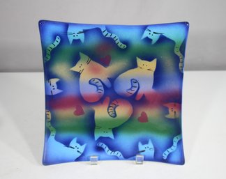 Signed Judith Stiles Hand-Painted Ceramic Cat Plate  10.25 Square
