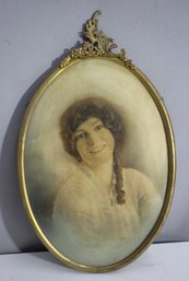 'Antique Victorian Portrait In Ornate Gilded Oval Frame - Timeless Elegance'