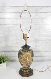 Vintage Japanese Satsuma Style Table Lamp W/ Figural Scenes  Decorative Urn Form  33'