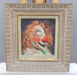 Signed Oil On Canvas Expressive Clown Portrait, Framed