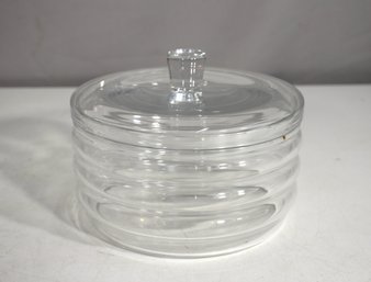 Baccarat France Clear Glass Covered Bowl  7 Round Ribbed Design