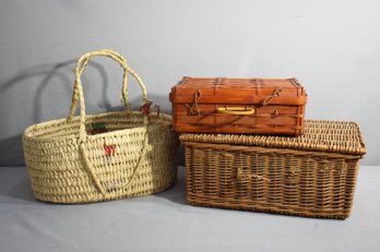 Group Lot Of 3 Woven Baskets