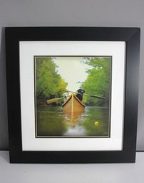 'Charming Framed Print - Two Dogs Canoeing On A Serene River'