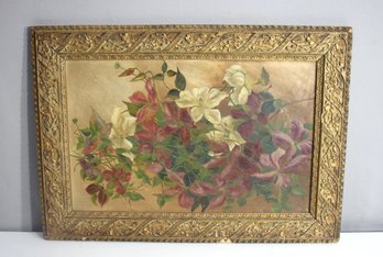Antique Floral Oil Painting On Canvas  Ornate Gilded Frame (19.5'x 27.5')