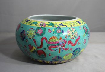 Chinese Ceramic Bowl With Vibrant Festive Imagery -planter Vessel