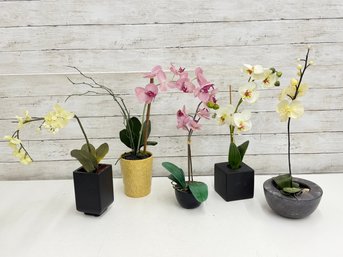 Decorative Artificial Orchid Plants  Mixed Lot Of 5 In Pots & Planters