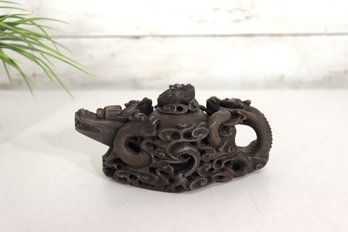Antique Asian Dragon Figural Teapot Vessel  3.5 H X 7 W  Carved Sculptural Form