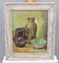 Signed Vintage Still Life Oil Painting On Canvas  Framed  23 X 19.5