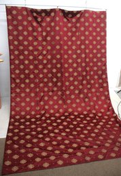 Drapery -Red Brocade Fabric Panel  126' X 77'  Gold Embroidered Pattern