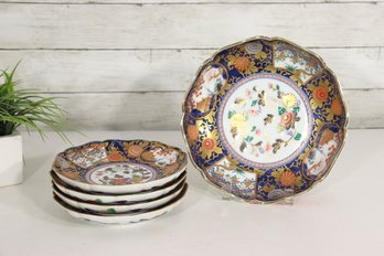 Set Of Vintage Imari Style Floral Porcelain Plates  (5) Total  10 & 7.5 Round