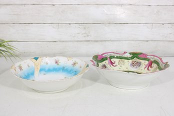 Vintage Porcelain Serving Bowls  Hand-Painted Floral & Portrait Motif 10.5' (Lot Of 2)