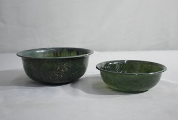 Two Vnitage Spinach Jade Bowls - Large And Medium