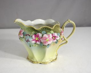 Antique Hand-Painted Porcelain Creamer  Floral & Gold Detailing  5.5 Tall