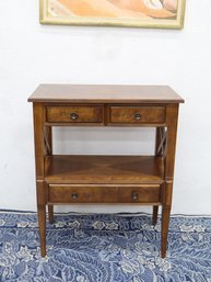 Traditional Inlaid Wood Accent Console Table With 3 Drawers, X-Side Supports & Lower Shelf – 36' H