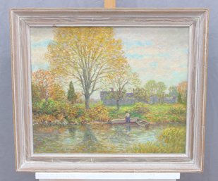 Signed Oil On Canvas Autumn In Lyme  Framed Landscape Painting  25 X 28.5